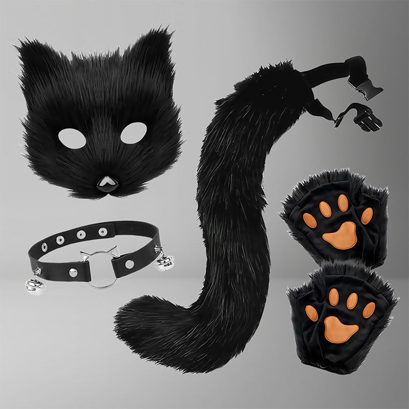 Image of Halloween set of animal claws plush gloves fox ears cos animal ears and animal tail erotic accessories female mask tail